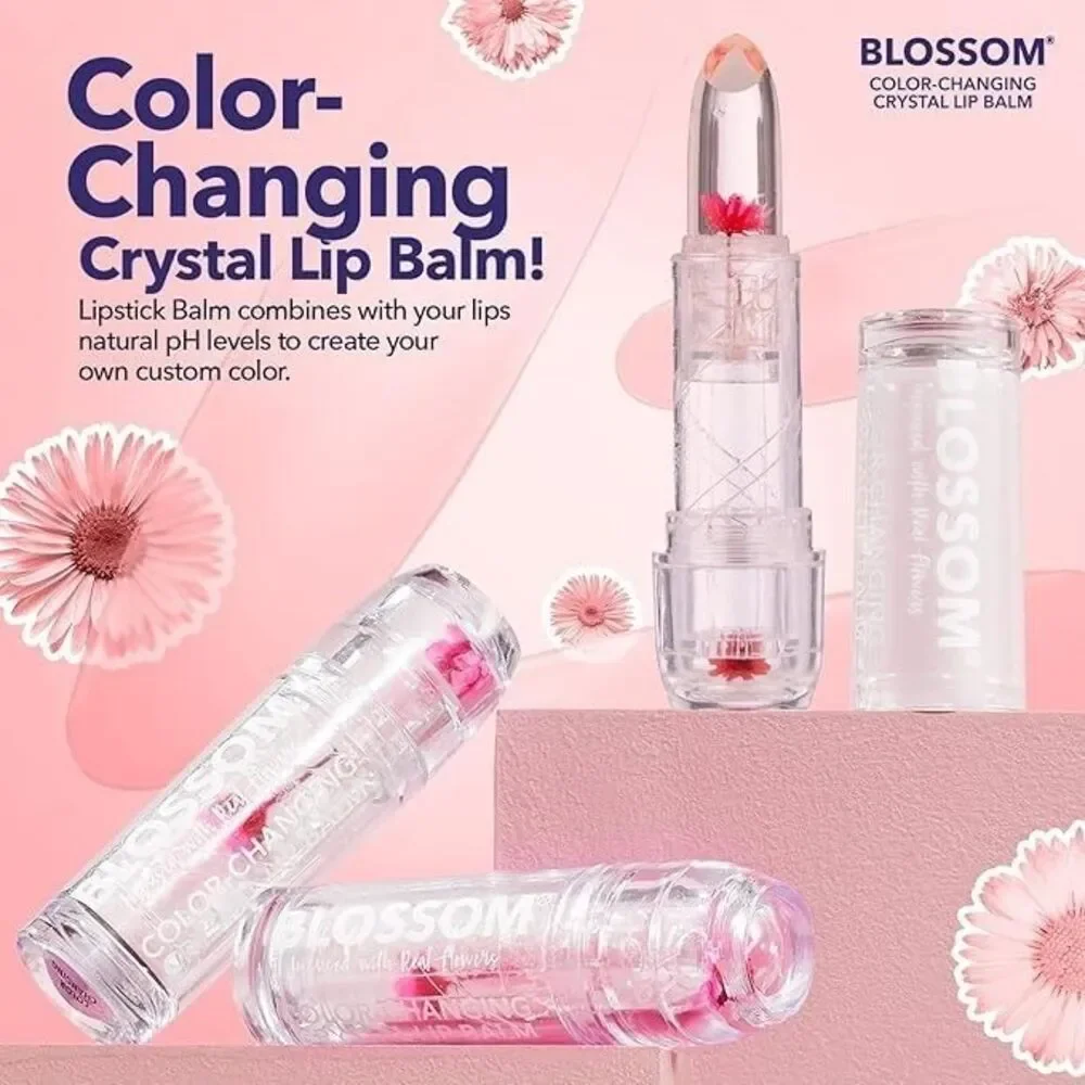 BLOSSOM Set of 2 Color-Changing Crystal Lip Balm - Shimmering Blush & Red